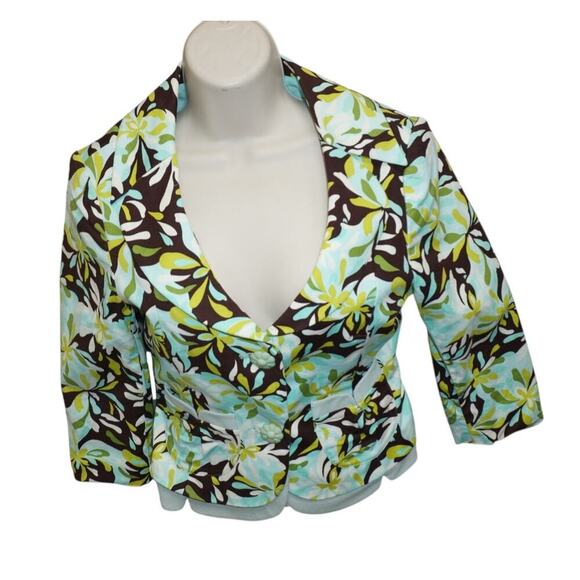 Vintage Phoebe by Kay Unger Floral Blazer M Mint Green Flower Buttons Y2K - Picture 2 of 8
